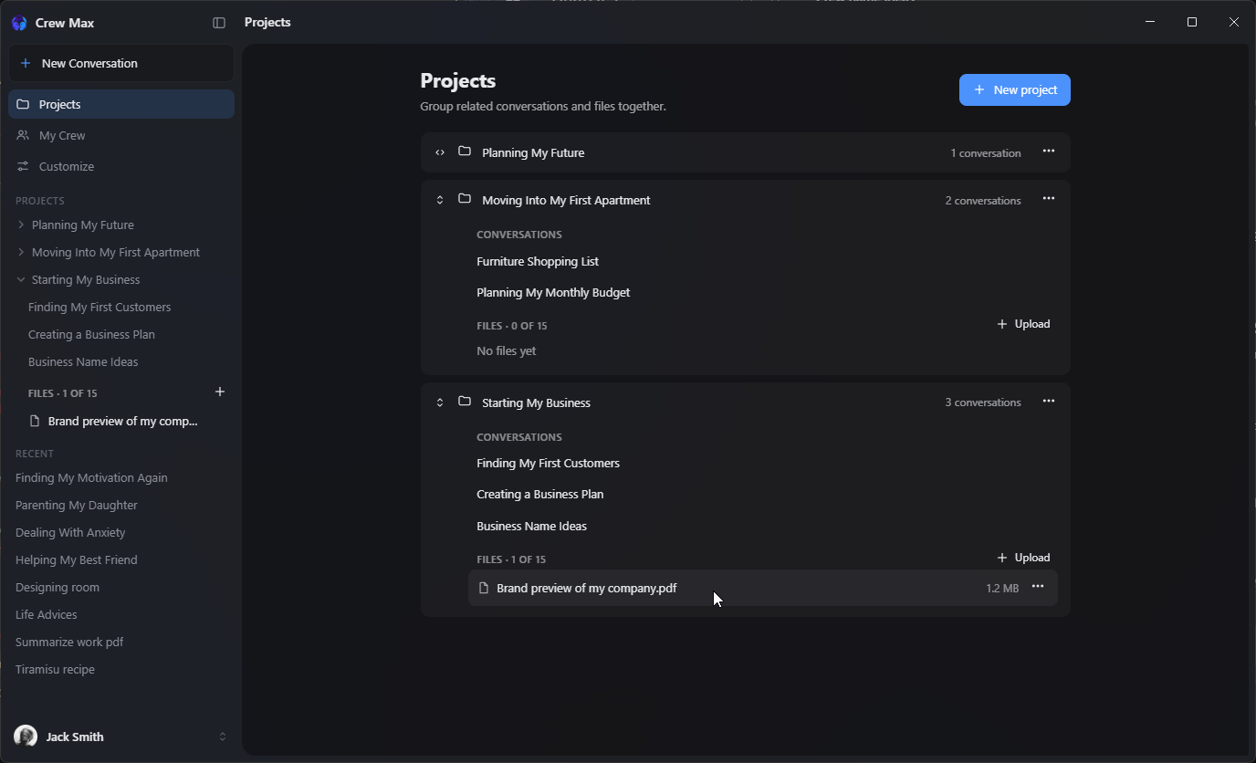 Crew projects page